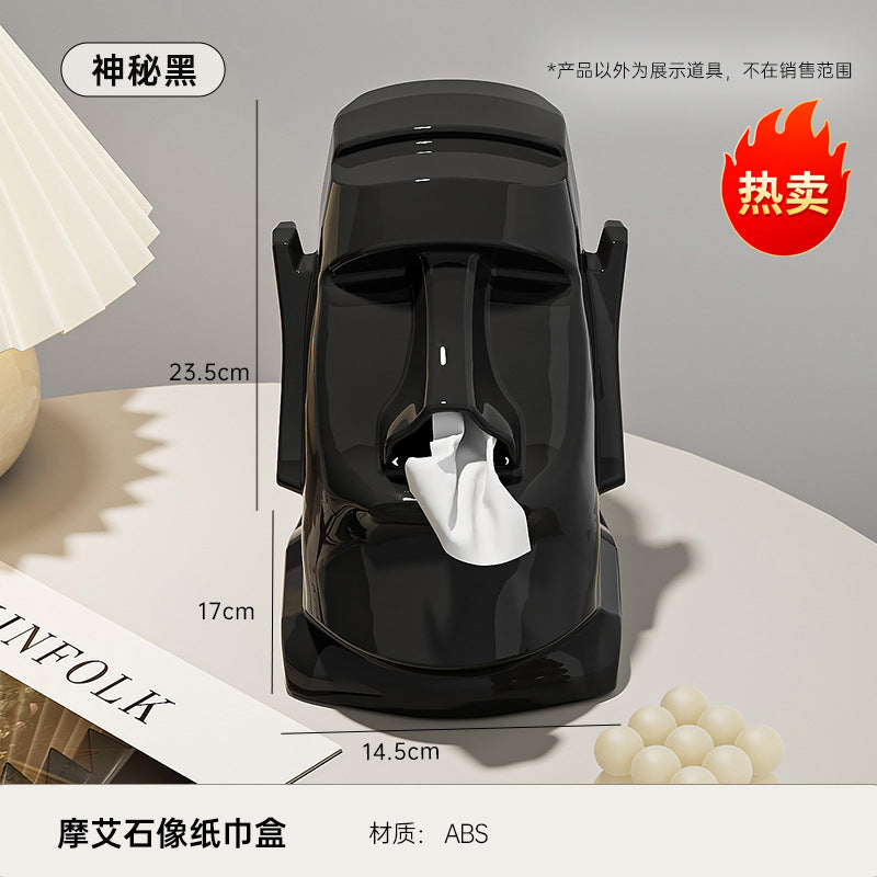 Creative Tissue Box Household Multifunctional Earphone Rack Large Capacity Built-in Spring Easter Island Moai Stone Tissue Box