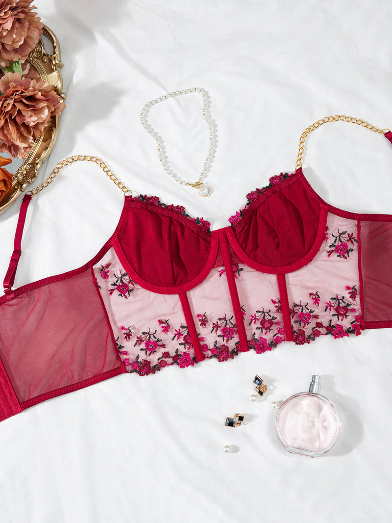 Cross-border Explosions Embroidered Floral Small Sling Fishbone Three-breasted Adjustable Corset Jacket INS Style