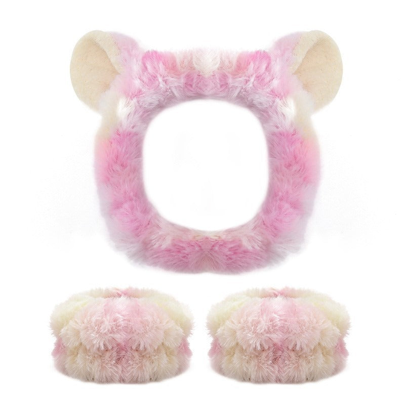 Amazon Plush Headband Wristband Set Face Washing Absorbent Headband Cartoon Cute Waterproof Hairband Wholesale