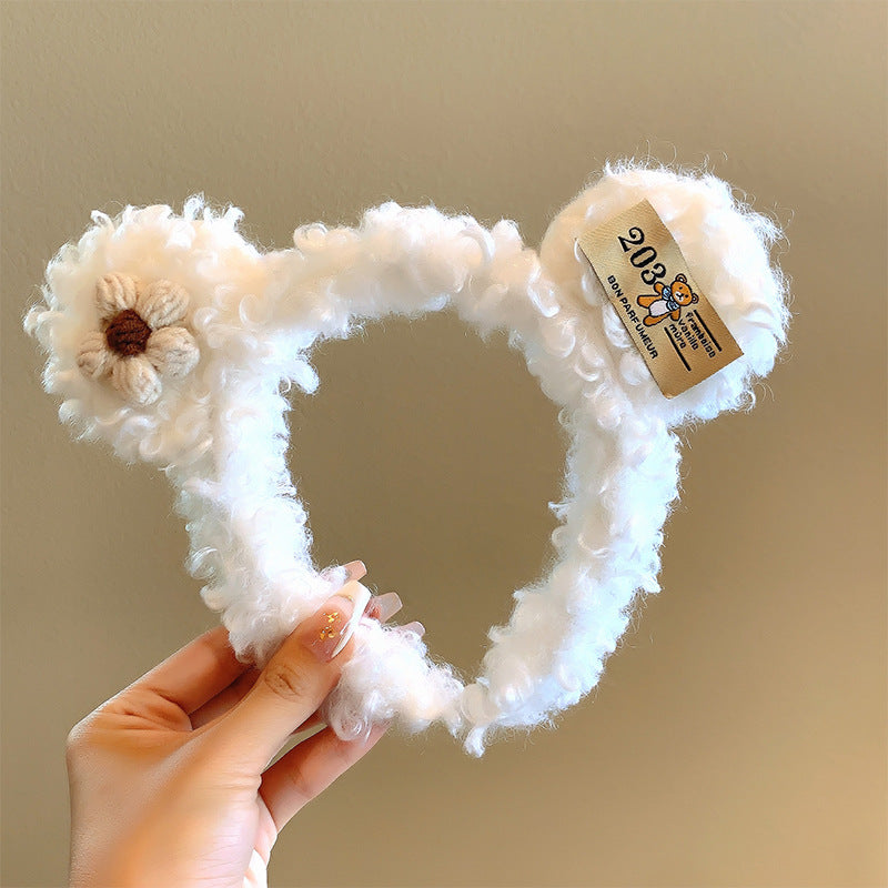 Bow cat ears plush headband face washing hair pressing non-slip headband sweet cute hair bundle children hairpin headdress