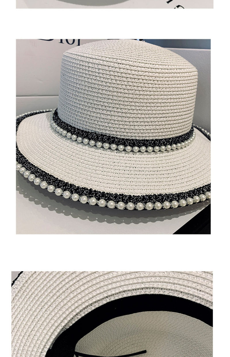 Summer Sunscreen Hat Korean Style Trendy Pearl Straw Hat Women's Seaside Sunshade Hat Outdoor UV Protection Sun Hat