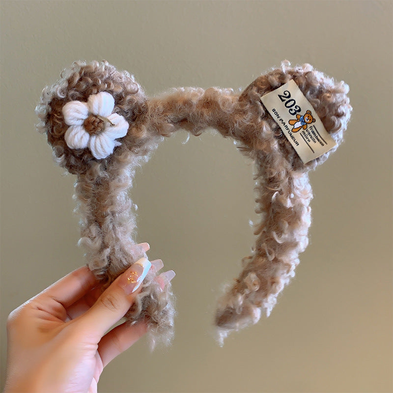 Bow cat ears plush headband face washing hair pressing non-slip headband sweet cute hair bundle children hairpin headdress