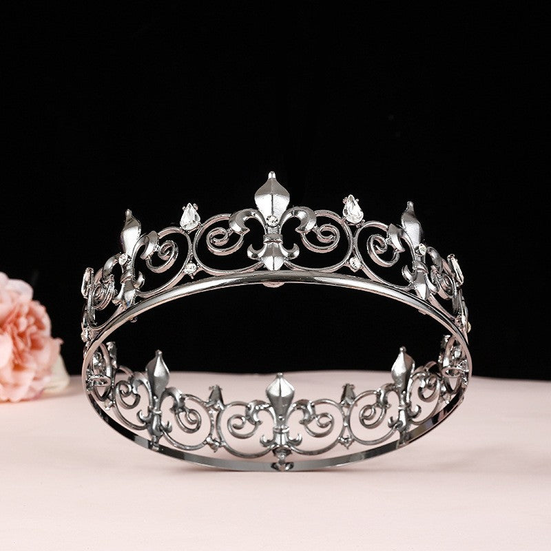 Men's golden king crown headdress adult birthday crown stage opera performance unisex round crown wholesale