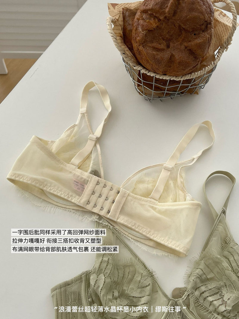 Pure Lust Style Ultra-Thin Sexy Mesh Lace Intimates for Women with Big Breasts, Small Push-Up Anti-Sagging Bra