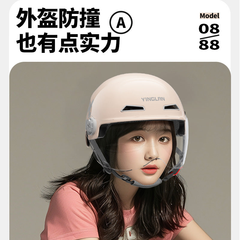 Camp cable helmet female electric car 3c new national standard four seasons universal battery car motorcycle male retro helmet half winter