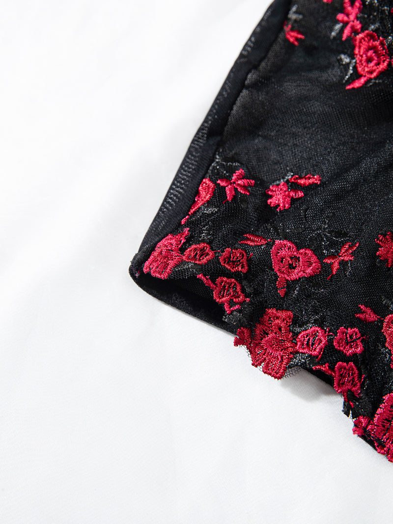 Cross-border Explosions Embroidered Floral Small Sling Fishbone Three-breasted Adjustable Corset Jacket INS Style