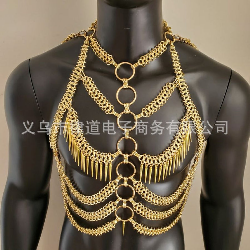 European and American Cross-Border Men's Heavy Metal Body Chain Personalized Street Shooting Multi-Layer Rivet Vest Performance Shooting Accessories
