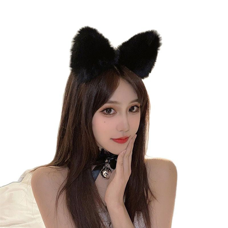Halloween Party Masquerade Catgirl Headwear Black Lace Veil Cyber Celebrity Caution Cat Rabbit Ear Headband