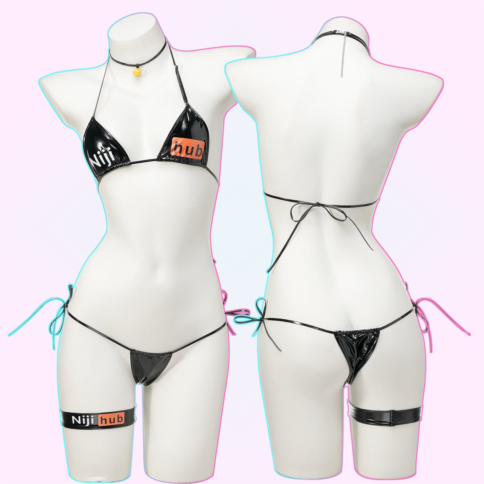Sexy Patent Leather Nijihub Strap Bikini Two-Dimensional Private Home Clothes Girls Anime Pajamas C2060