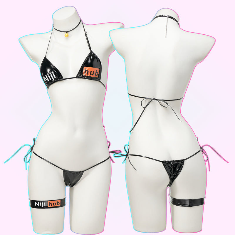 Sexy Patent Leather Nijihub Strap Bikini Two-Dimensional Private Home Clothes Girls Anime Pajamas C2060