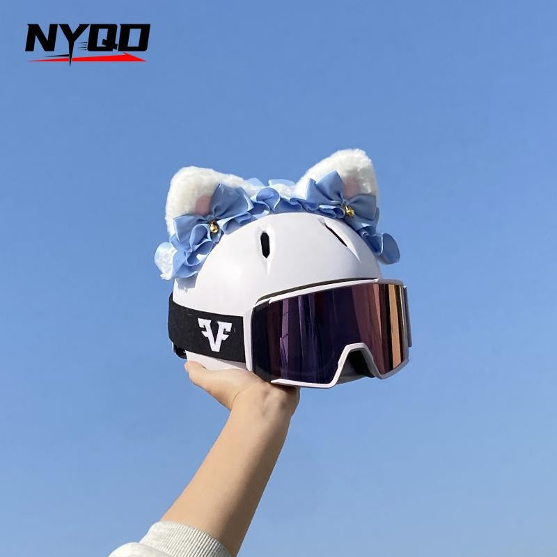 Helmet Decorations, Full-Face Helmets, Half-Face Ski Helmets, Plush Versatile Blue Bell Cat Ear Accessories, Removable