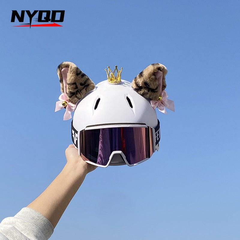 Helmet Decorations, Full-Face Helmets, Half-Face Ski Helmets, Plush Versatile Blue Bell Cat Ear Accessories, Removable