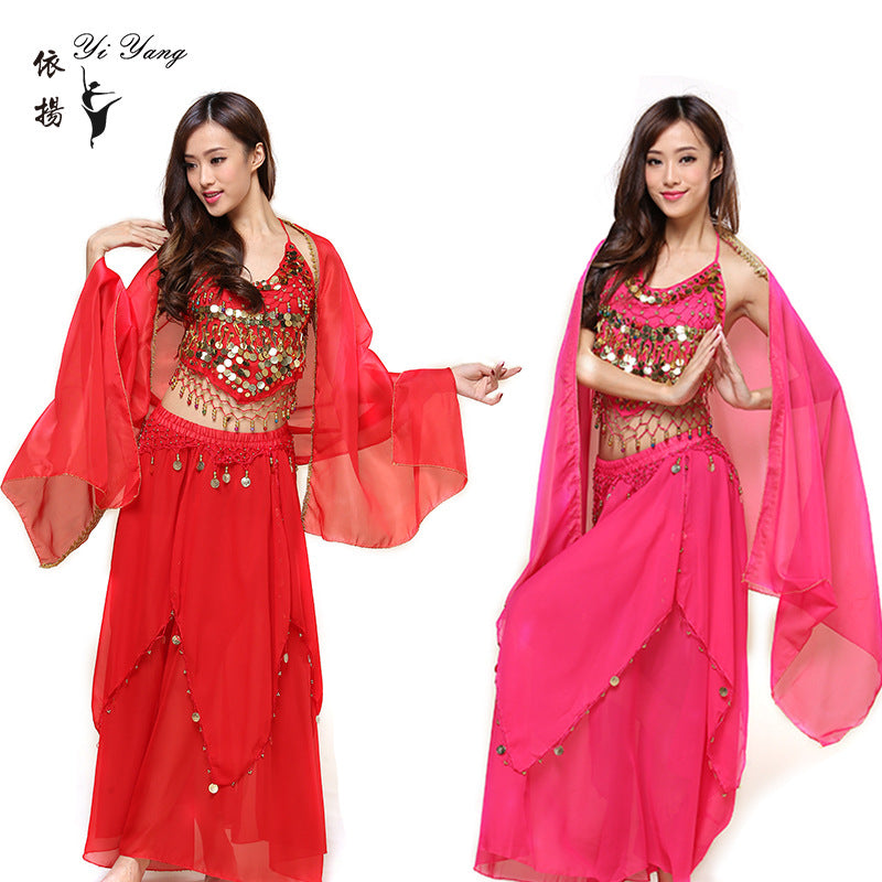 New Indian Dance Costume National Wind Xinjiang dance belly dance performance costume adult hanging coin skirt suit