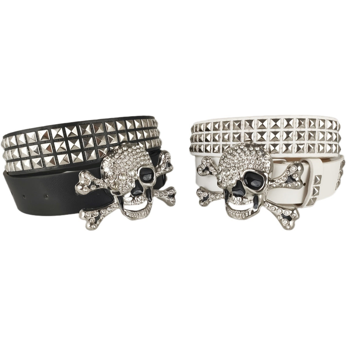 Big Skull Hip Hop Alloy Rivet Square Beads Pyramid Distinctive Belt Women's All-match Decorative High-grade Sense Belt