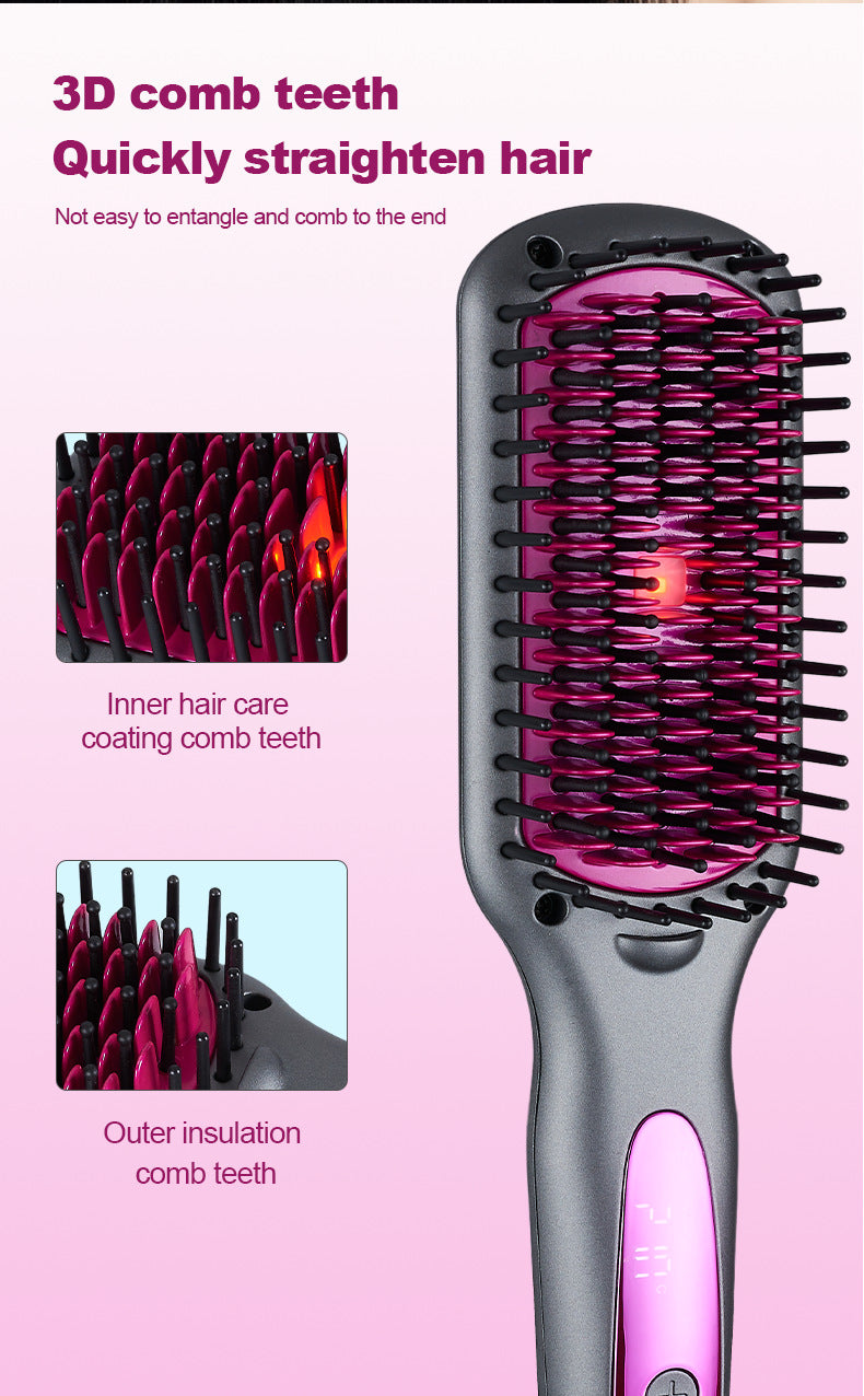 2025 New Infrared Hair Straightening Comb Hair Straightener Fluffy Comb Curling Iron Hair Straightening Comb Salon Accept Custom