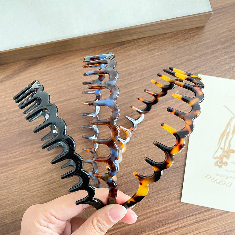 High Cranial Top Non-slip Toothed Headband Women's 2024 New Out-of-the-way Press Hair Clamp Wide-brimmed Hair Finishing Wash Face Headband