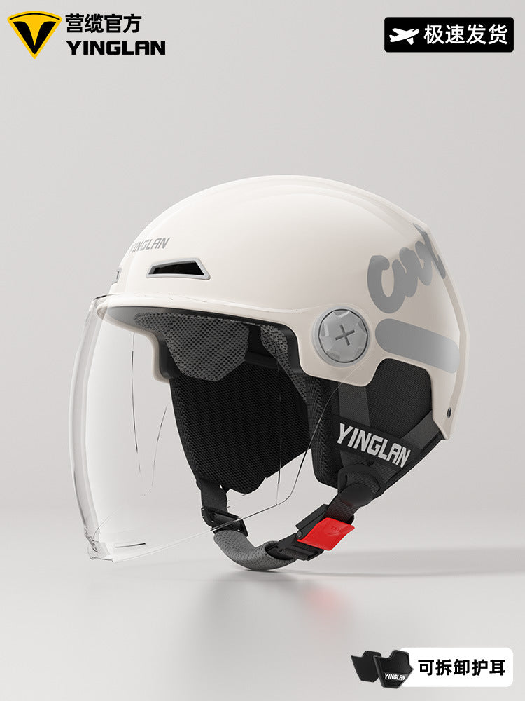 Camp cable helmet female electric car 3c new national standard four seasons universal battery car motorcycle male retro helmet half winter