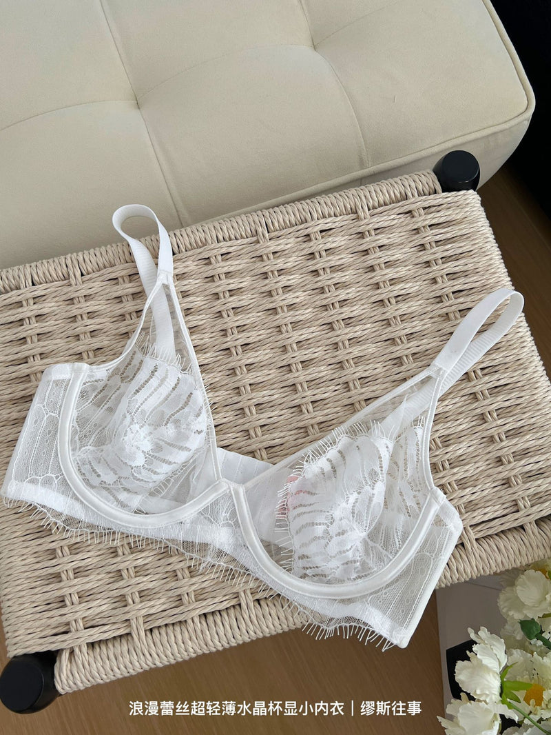 Pure Lust Style Ultra-Thin Sexy Mesh Lace Intimates for Women with Big Breasts, Small Push-Up Anti-Sagging Bra