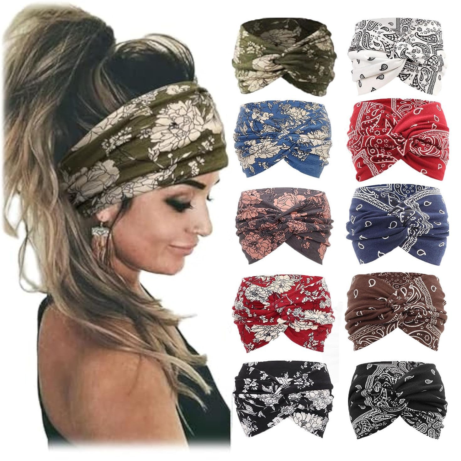 Bohemian Yoga Sports Headband Women's Elastic Non-Slip Wide Headband Exercise Running Sweat-Absorbent Women's European and American Headband