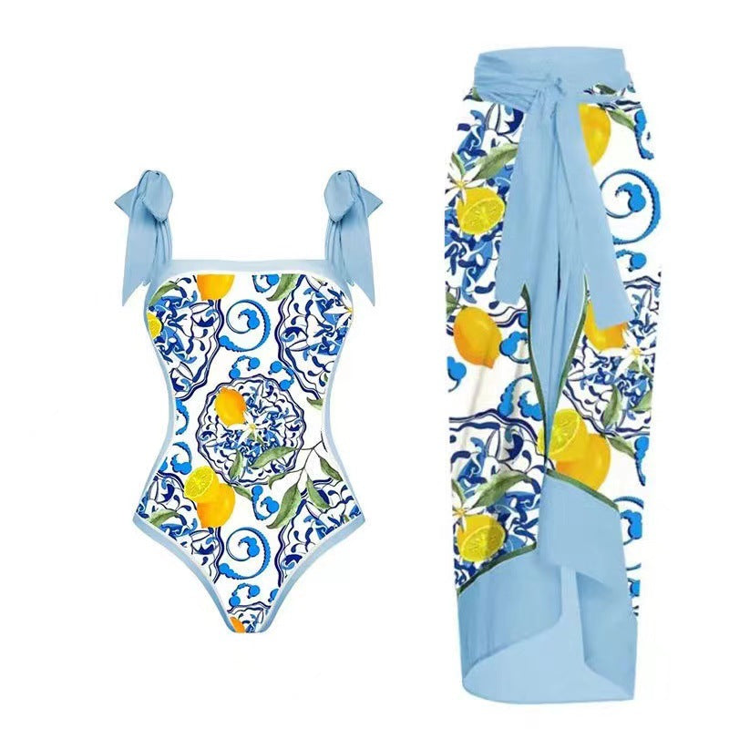 bikini Lace-Up Swimsuit Long Dress Chiffon bikini Southeast Asia Mesh Sexy One-Piece Swimsuit Women European and American