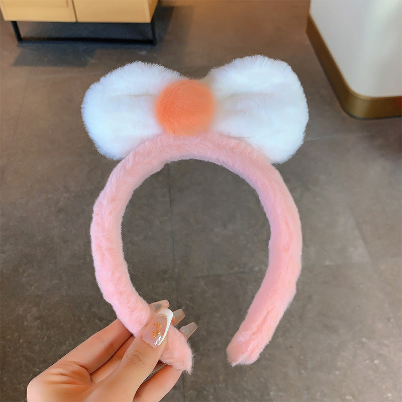 Bow cat ears plush headband face washing hair pressing non-slip headband sweet cute hair bundle children hairpin headdress