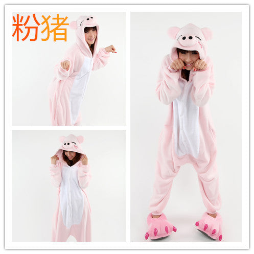 Special offer cartoon animal one-part pajamas pink pig adult autumn and winter cross-border flannel new men's and women's home clothes couple