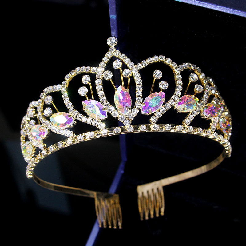 European and American rhinestone wedding bride crown fashion metal wedding beauty pageant hairband girl crown headdress manufacturers wholesale