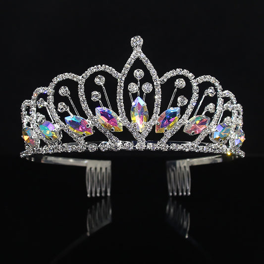 European and American rhinestone wedding bride crown fashion metal wedding beauty pageant hairband girl crown headdress manufacturers wholesale