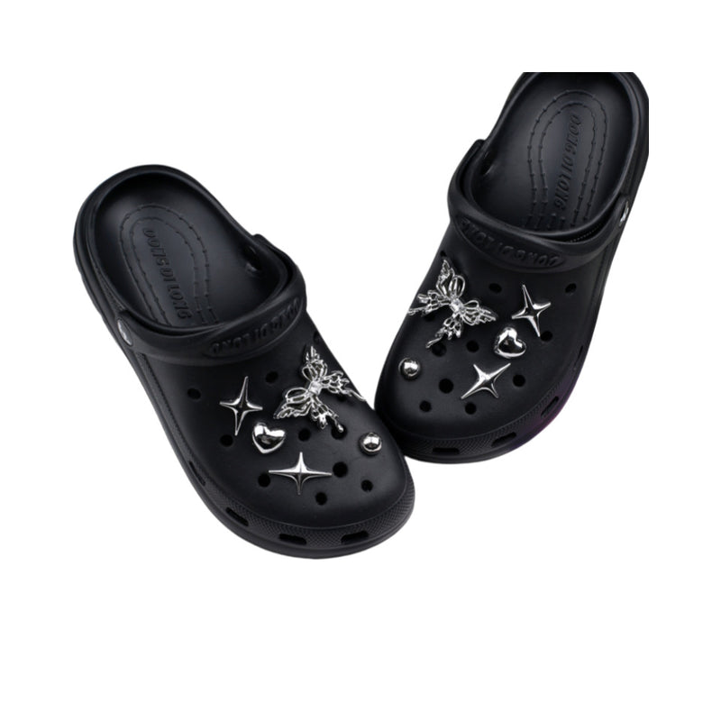 Silver Hole Bow Accessories Shoe Buckle Dark Shoe Flower Decoration Removable Creative DIY Accessories