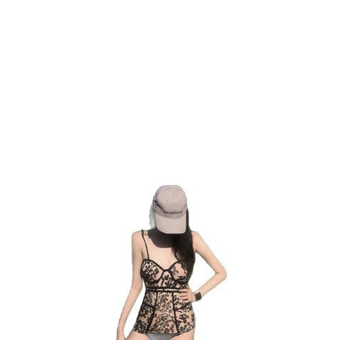Ins Internet Celebrity Same Style Black Sexy Lace Swimsuit Women's Thinned Small Chest Push-up Slim Hot Spring Vacation Swimsuit