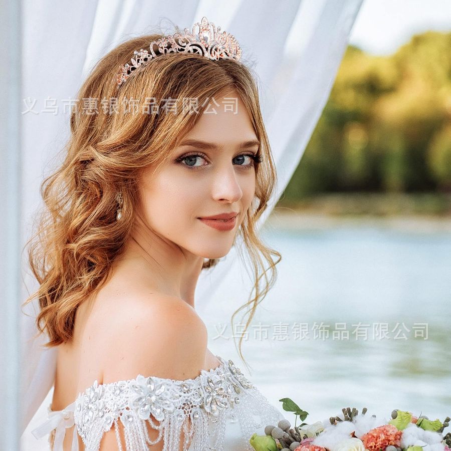 Hot sale crystal diamond bride wedding hair crown birthday headdress hair accessories ball crown car show performance headband
