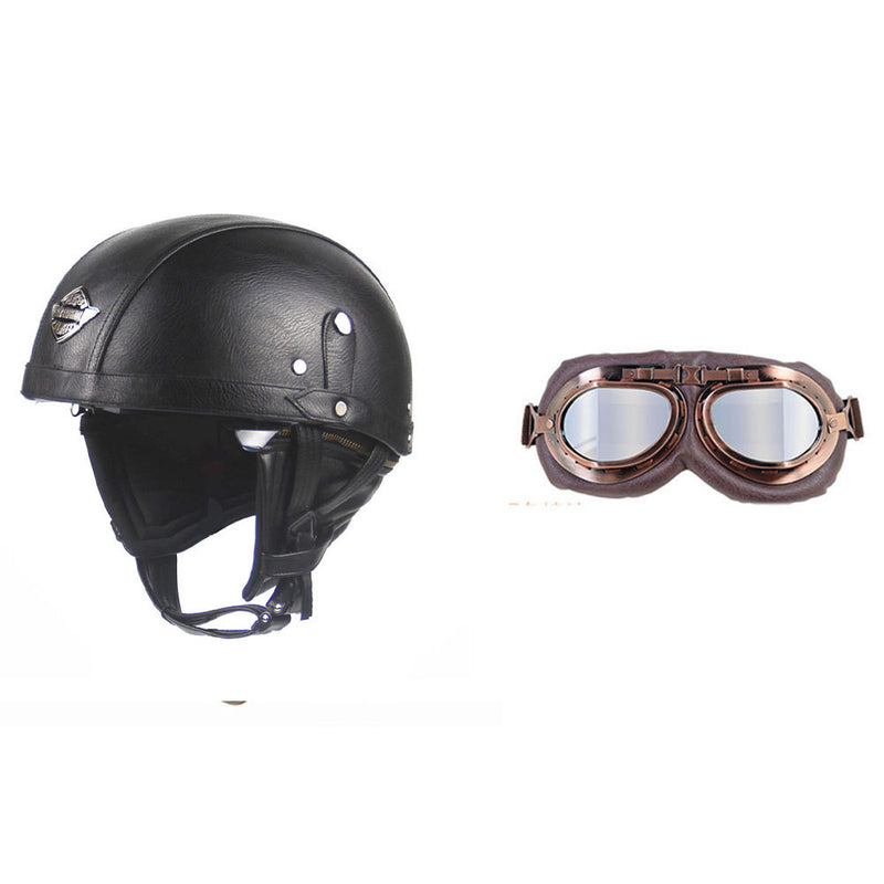Cross-border Export Retro Personalized Helmet Lens with Label Motorcycle Half Helmet Scooter Cruise Leather Helmet Prince Helmet