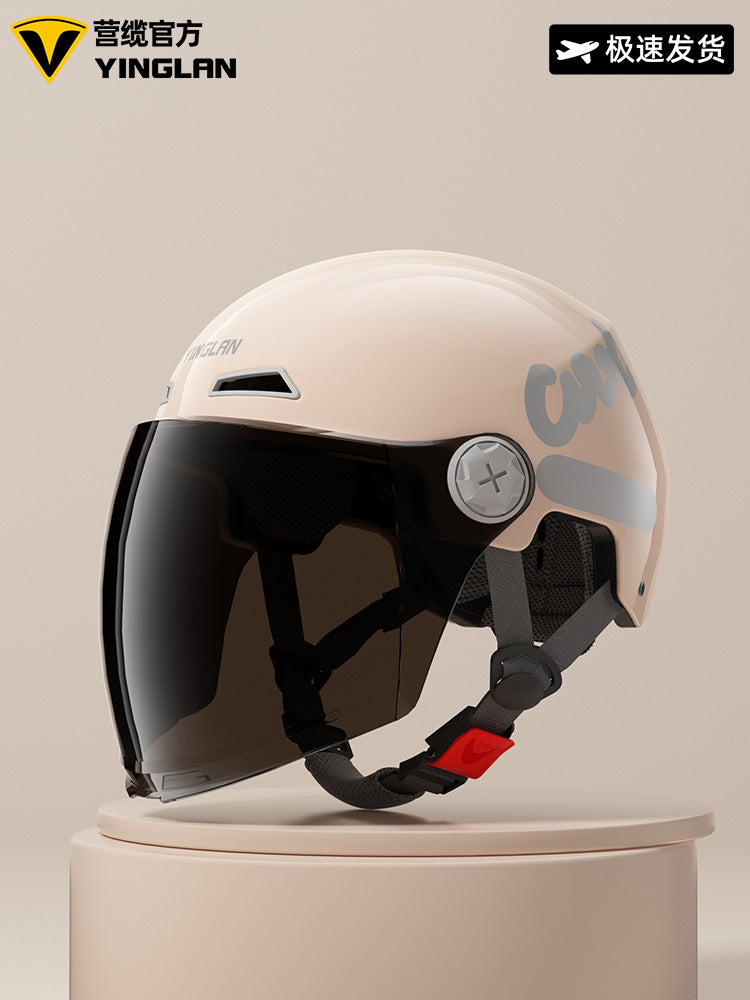 Camp cable helmet female electric car 3c new national standard four seasons universal battery car motorcycle male retro helmet half winter