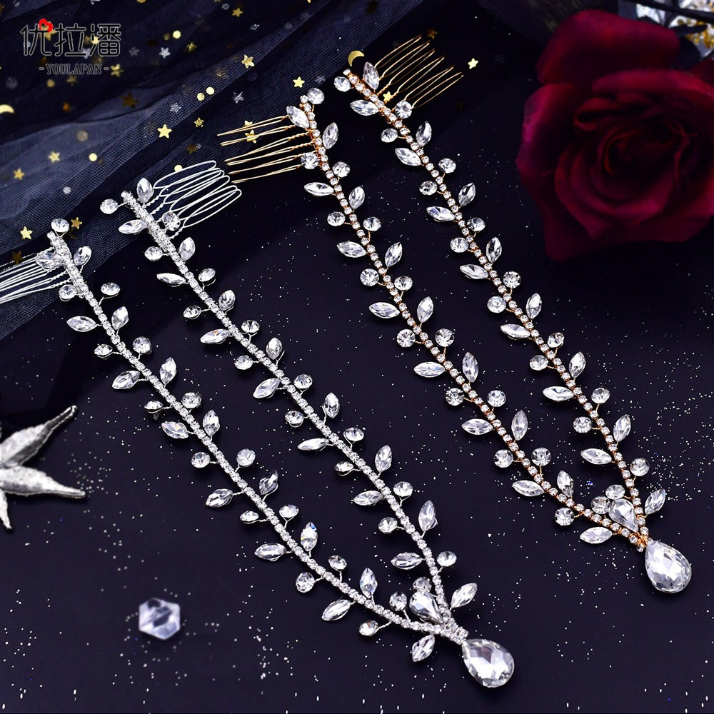 Youlapan Cross-Border European and American Simple Hairband with Rhinestones and Water Drop Design, Forehead Hair Chain, Symmetrical Hair Accessory Hp465