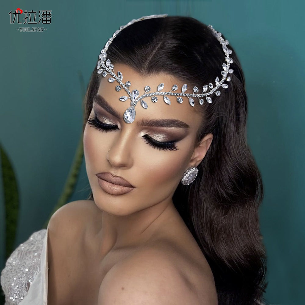 Youlapan Cross-Border European and American Simple Hairband with Rhinestones and Water Drop Design, Forehead Hair Chain, Symmetrical Hair Accessory Hp465