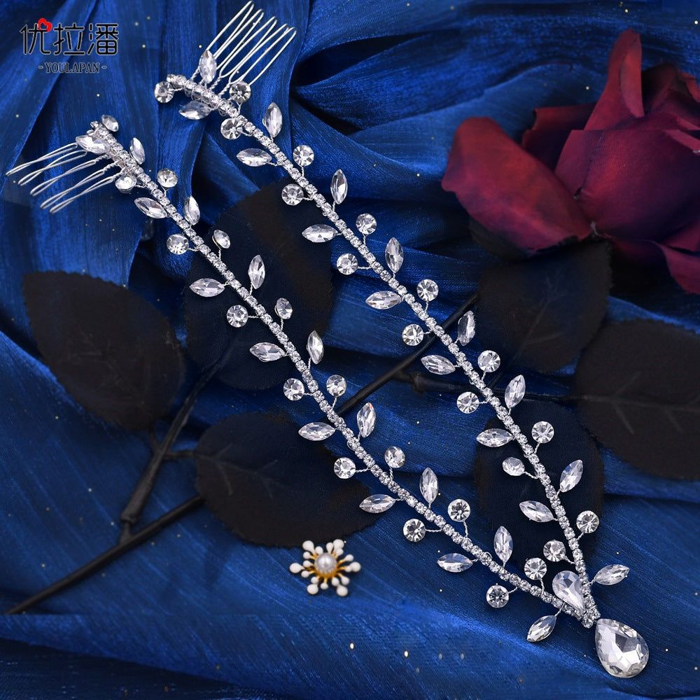Youlapan Cross-Border European and American Simple Hairband with Rhinestones and Water Drop Design, Forehead Hair Chain, Symmetrical Hair Accessory Hp465