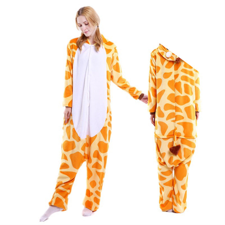 Special offer cartoon animal one-part pajamas pink pig adult autumn and winter cross-border flannel new men's and women's home clothes couple