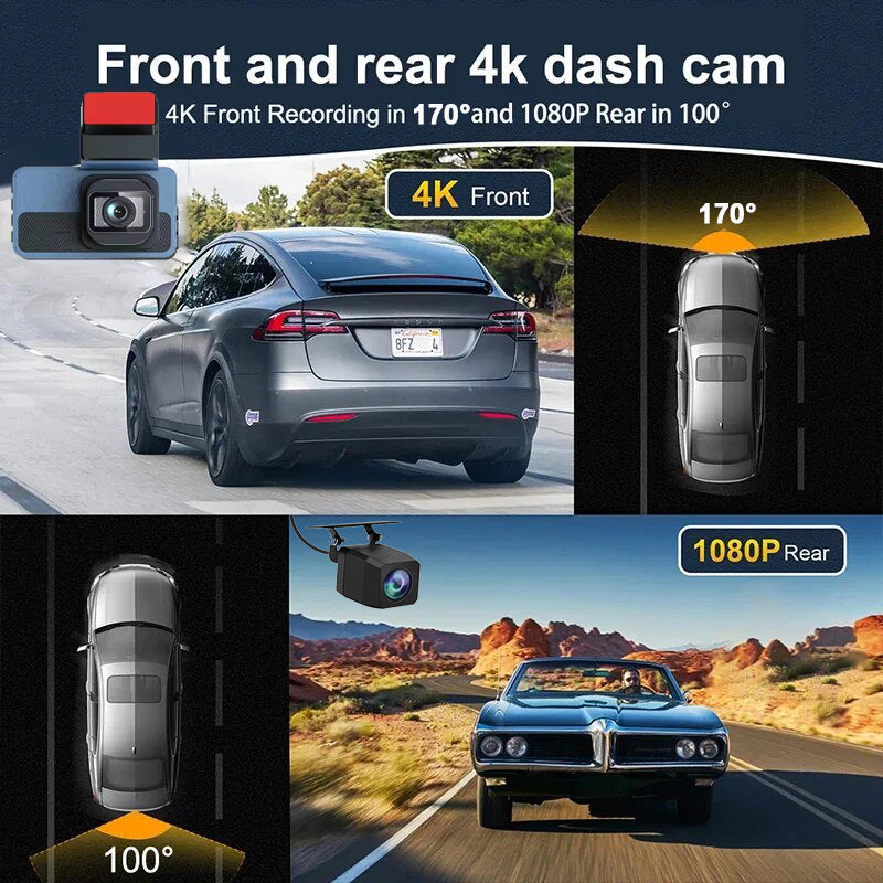 Cross-Border 2025 Driving Recorder with Front 4K and Rear 1080P Wifi Dual Recording, Night Vision, Adas, Gps, Dual Cameras