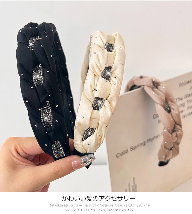 Black Rhinestone Twist High Crown Headband for Women, Versatile Hair Accessory for Going Out, Face Washing Headband