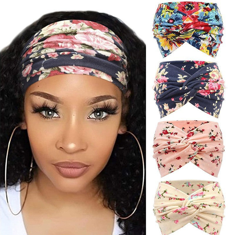 Bohemian Yoga Sports Headband Women's Elastic Non-Slip Wide Headband Exercise Running Sweat-Absorbent Women's European and American Headband
