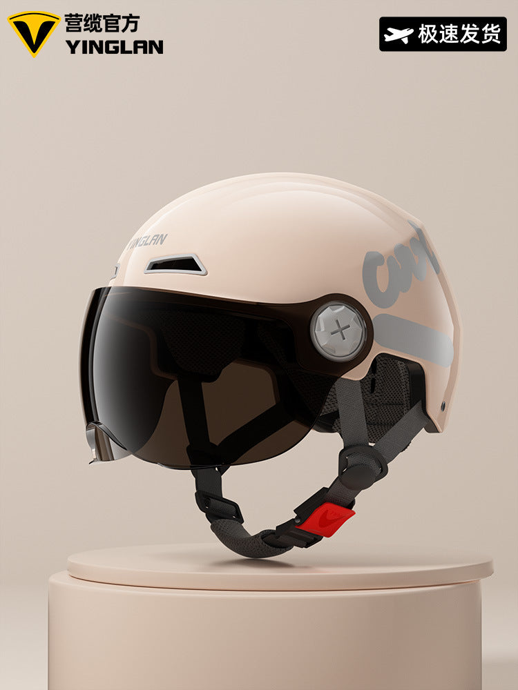 Camp cable helmet female electric car 3c new national standard four seasons universal battery car motorcycle male retro helmet half winter