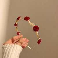 Cross-border Retro Dry Rose Red Flower Pearl Headband Women's High-end Sense Niche Hair Clamp Headband Bridal Headwear
