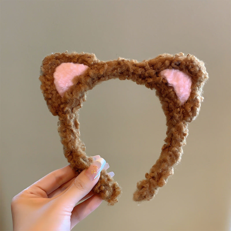 Bow cat ears plush headband face washing hair pressing non-slip headband sweet cute hair bundle children hairpin headdress