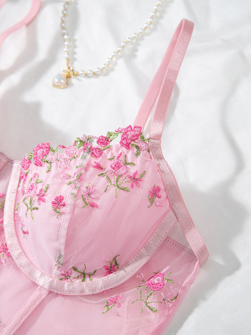 Cross-border Explosions Embroidered Floral Small Sling Fishbone Three-breasted Adjustable Corset Jacket INS Style