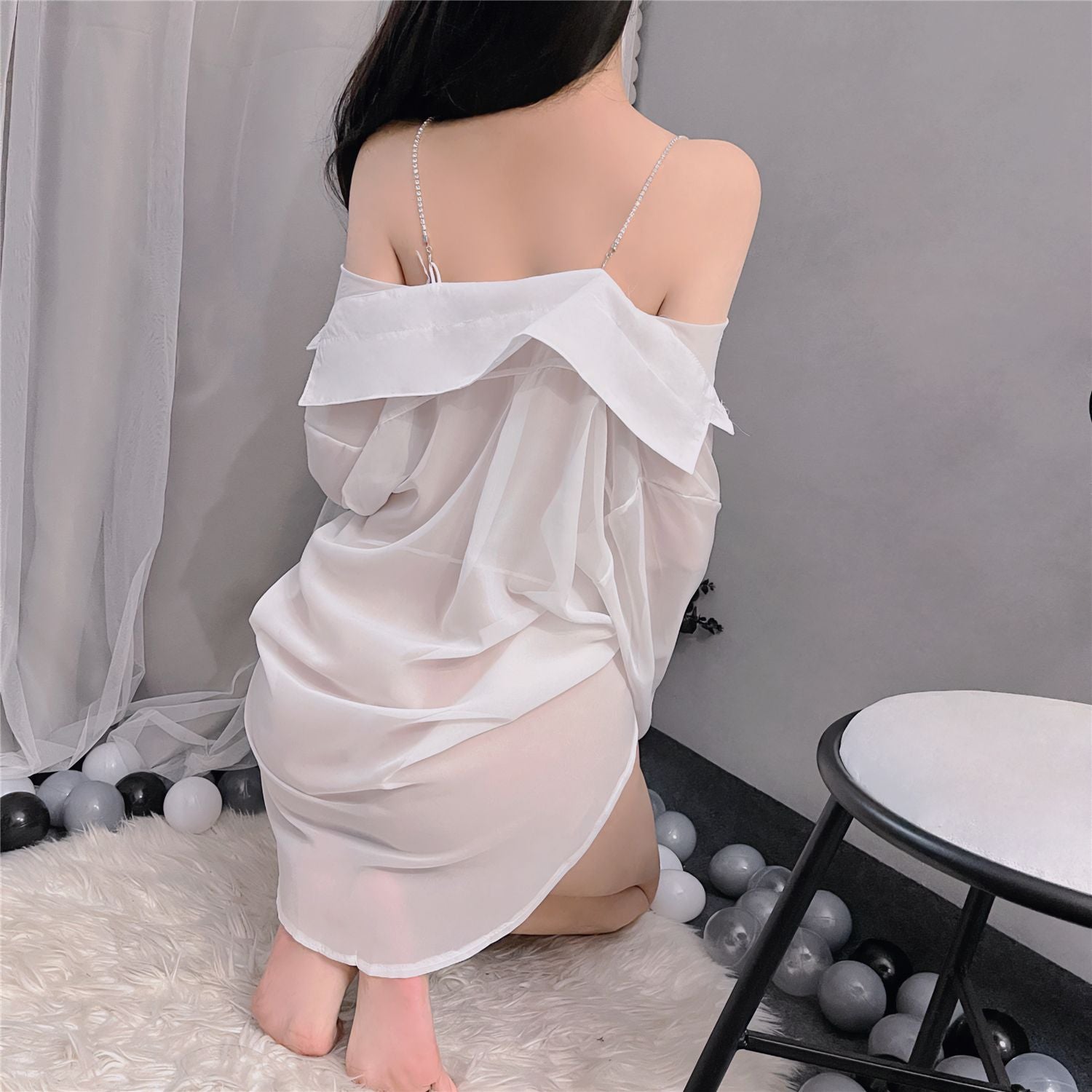 Plus-Size Lingerie Boyfriend Shirt Sexy See-Through Cute Pajamas Camisole Internet Celebrity Live Streaming Outfit Sexy Lace