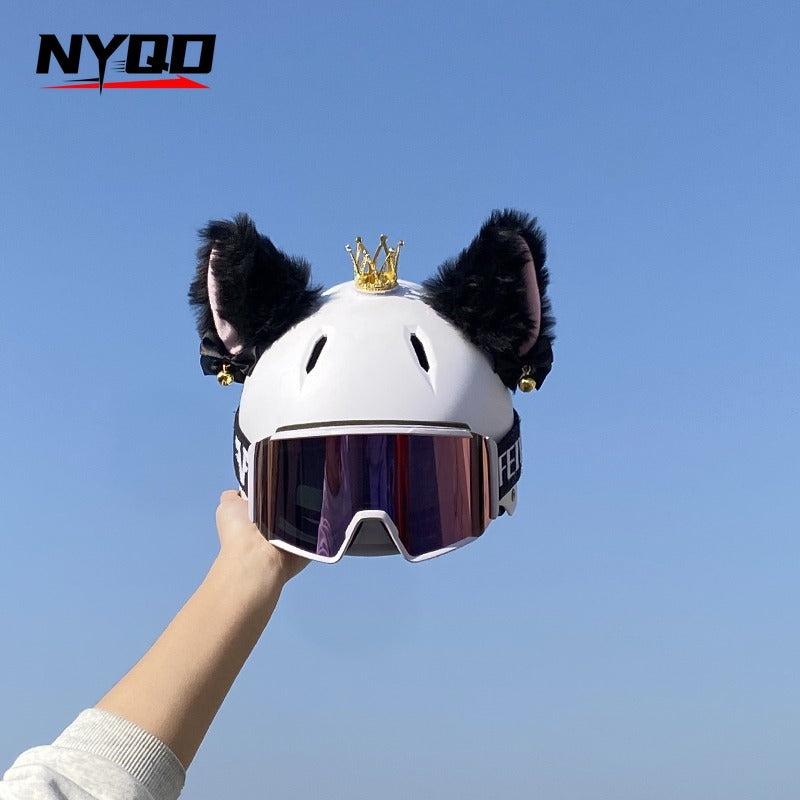 Helmet Decorations, Full-Face Helmets, Half-Face Ski Helmets, Plush Versatile Blue Bell Cat Ear Accessories, Removable