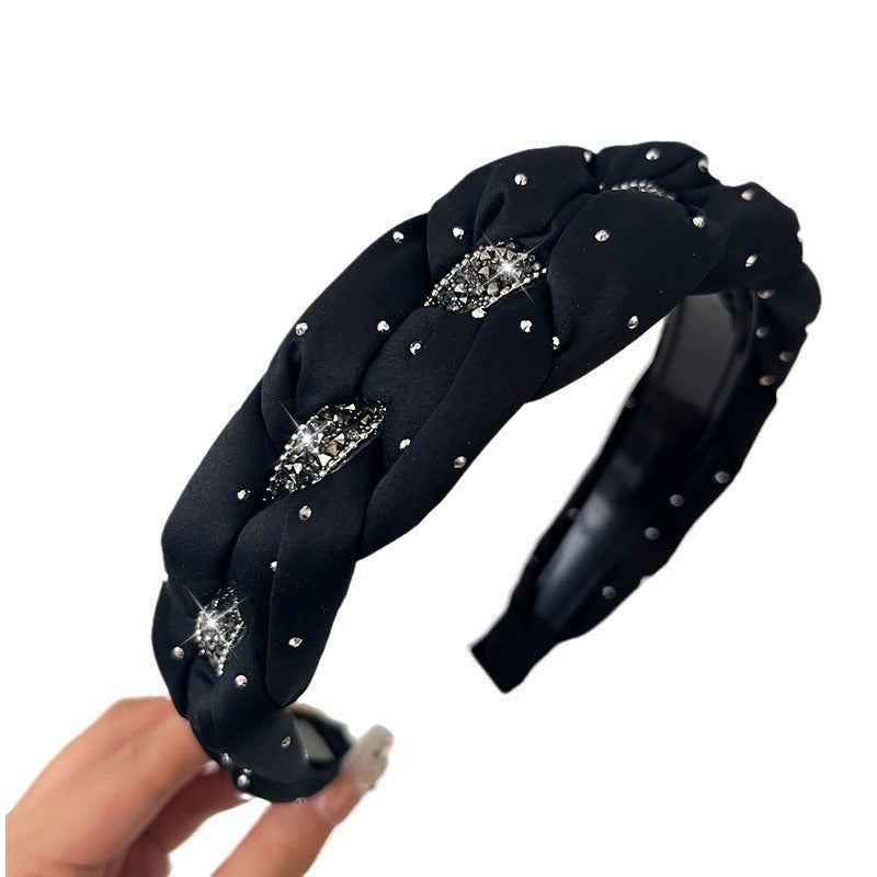 Black Rhinestone Twist High Crown Headband for Women, Versatile Hair Accessory for Going Out, Face Washing Headband