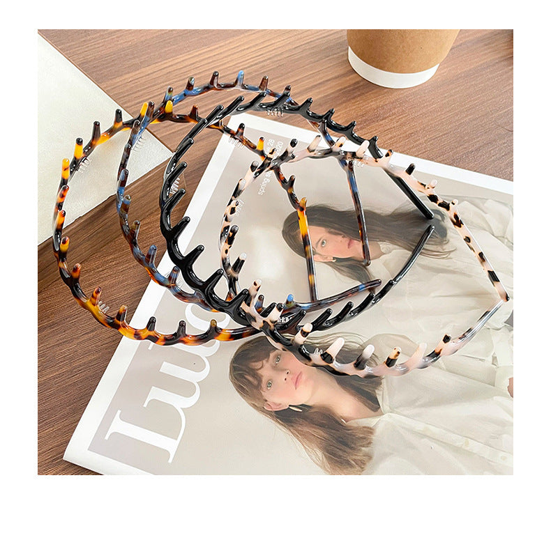 High Cranial Top Non-slip Toothed Headband Women's 2024 New Out-of-the-way Press Hair Clamp Wide-brimmed Hair Finishing Wash Face Headband