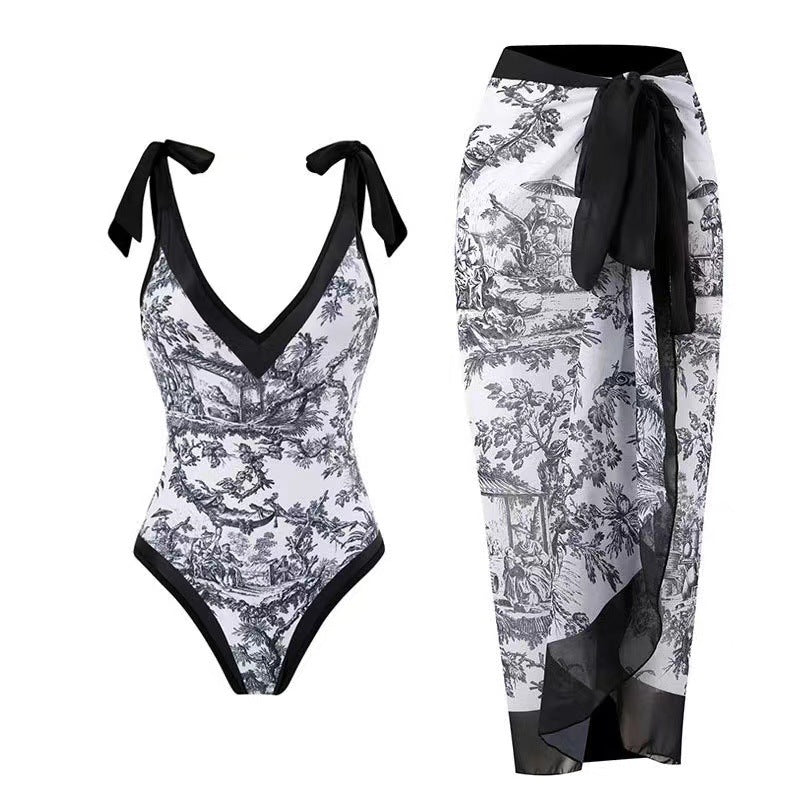bikini Lace-Up Swimsuit Long Dress Chiffon bikini Southeast Asia Mesh Sexy One-Piece Swimsuit Women European and American