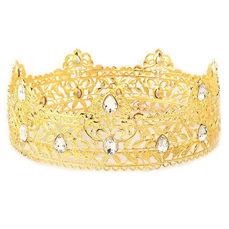 Men's golden king crown headdress adult birthday crown stage opera performance unisex round crown wholesale